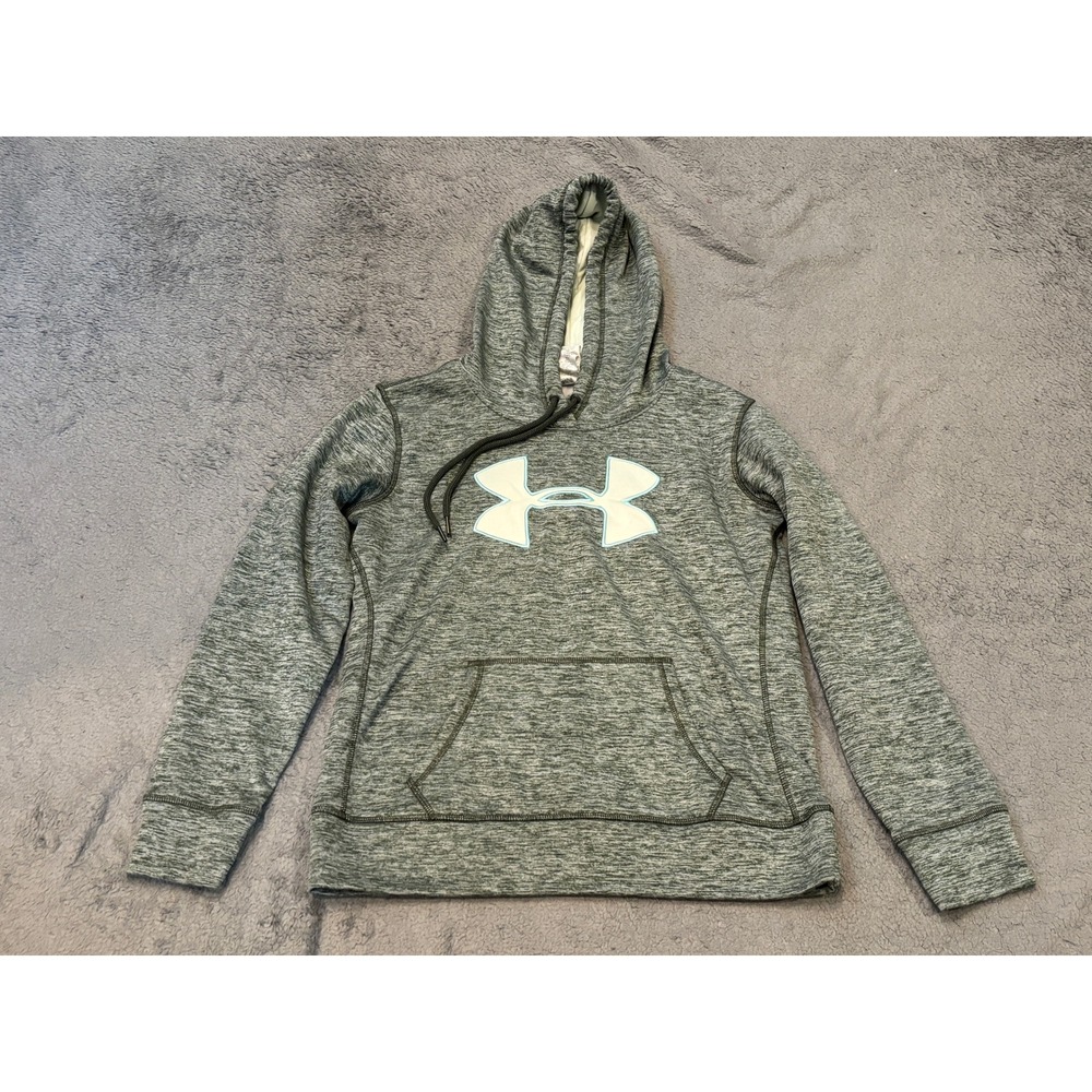 Under Armour Womens Hoodie Green Gray Heather Logo Pullover Sweatshirt Size S